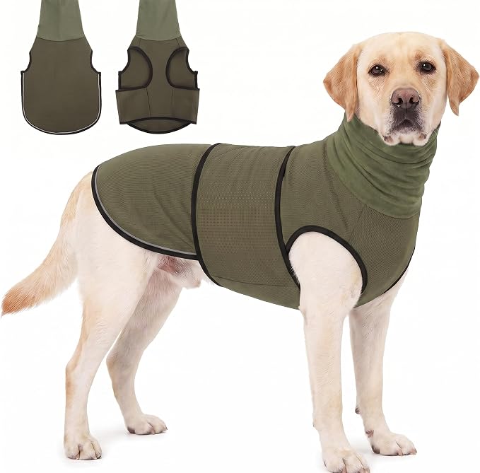 KOESON Soft Dog Anxiety Calming Hoodie with Ear Cover, Breathable Thunder Jacket for Large Dogs, Comfort Dog Anxiety Relief Wrap for Separation, Thunder, Fireworks, Travel, Army Green XL