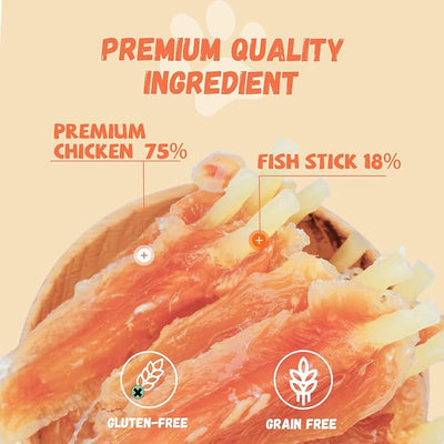 Pawmate Dog Treats Chicken Tender Wrapped Cod Sticks, Rawhide-Free High Protein Dog Jerky Soft Chews, Healthy Training Snacks for Small Medium Large Dogs, 9-10 Counts, 10.6 oz