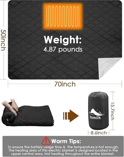 12V Battery Operated Heated Wearable Blanket for Camping Stadium Office | 70*50in Large Size & 3-level Temperature Up To 167°F &15000mAh Battery Included &Overheat Protection