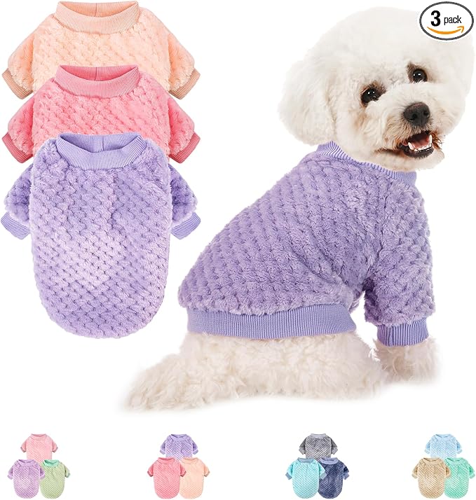 POMIU Dog Sweater, Dog Sweaters for Small Medium Dogs or Cat, Warm Soft Flannel Pet Clothes for Dogs Girl or Boy, Dog Shirt Coat Jacket (Peach+Purple+Rose, Large)
