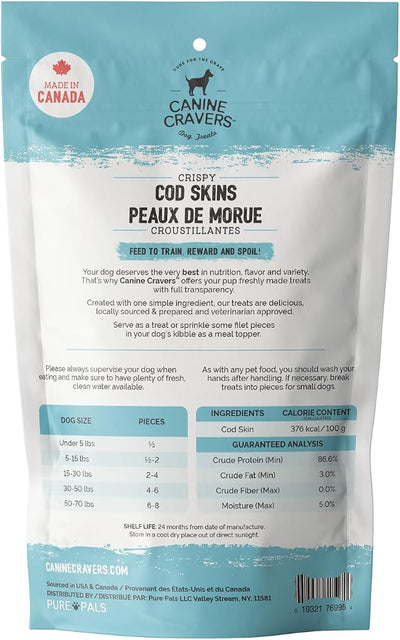 Canine Cravers Single Ingredient Dog Treats – Wild Caught Crispy Cod Skins - Human Grade Air Dried Hypoallergenic Pet Food – Grain, Gluten, and Soy Free – 100% All Natural – 4 oz