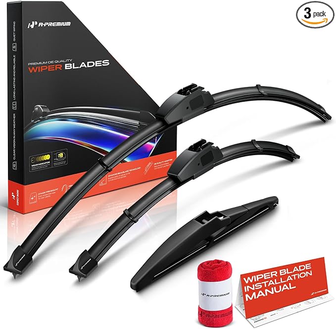 A-Premium 26"+18"+8" Windshield Wiper Blades with Wear Indicator & Towel | Compatible with Lexus CT200h 2011-2017, Front Rear Wipers Blade Set for Hook/RL2 Arm Connector, Pack of 3