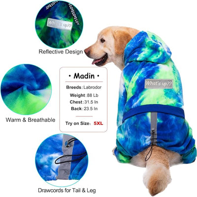 Dog Hoodies Winter Coat for Large Medium Dogs, Pullover 6 Legs Warm Coat Hooded Sweatshirt, Fleece Hoodie for Cold Weather (Bandhnu Green, 6X-Large)