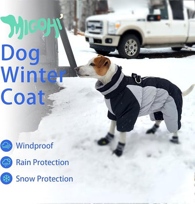 MIGOHI Full Body Dog Coat，Warm Coats for Medium Dogs | Reflective Winter Coat for Dogs with Harness,Turtleneck Dog Snowsuit with Legs,Windproof Pet Fleece Puffer Jacket,L,Black