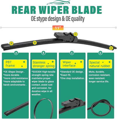 26" 16" 11" Windshield Wiper Blades Replacement for Hyundai Santa Fe 2024 2025 Premium All Weather Front Rear Wipers Set - OEM Quality (Pack of 3)