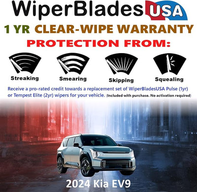 WiperBladesUSA Wiper Blades Set w/ 1yr warranty compatible with Kia EV9 2024 Wipers (Set of 2) Pulse Wipers