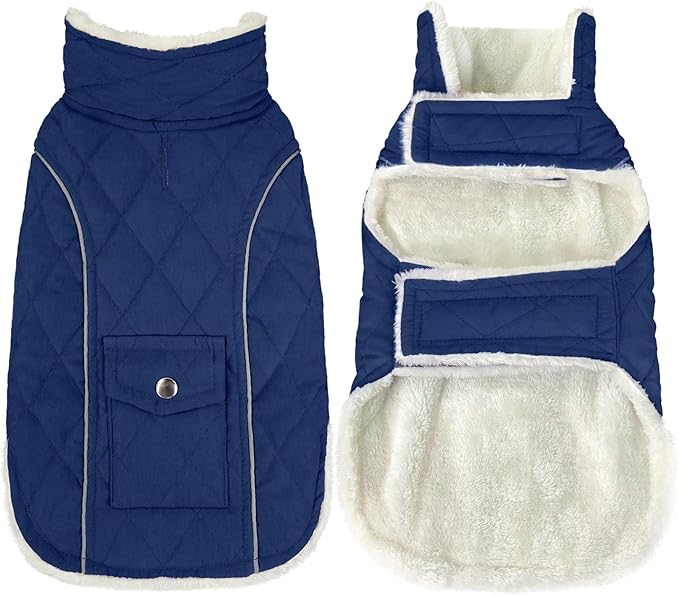 Malier Dog Winter Coat, Windproof Dog Cold Weather Coats with Real Pocket, Winter Extra Warm Pet Coat Fleece Jacket Reflective Clothes for Small Medium Large Dogs and Puppy (Blue, XXX-Large)