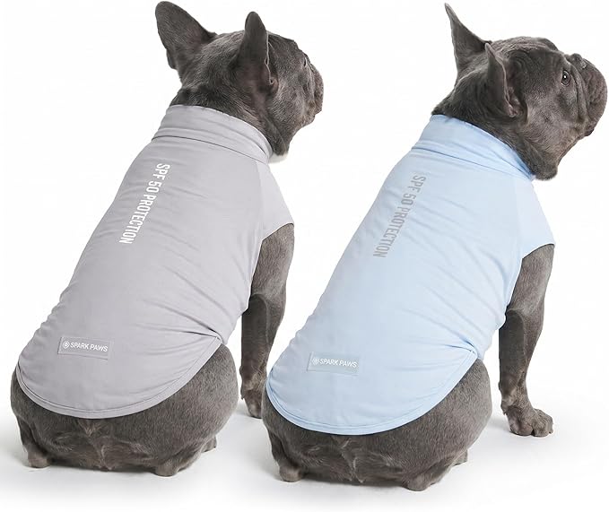 Spark Paws Sunblock Dog T-Shirt, SPF30 Protection, Lightweight Breathable Quick Dry for Dogs with Sensitive Skin - Blue & Grey (Set of 2) - XL