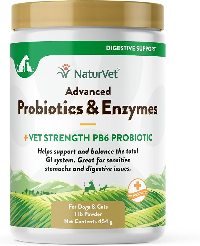 Advanced Probiotics & Enzymes - Plus Vet Strength PB6 Probiotic | Supports and Balances Pets with Sensitive Stomachs & Digestive Issues | for Dogs & Cats (1 lb)