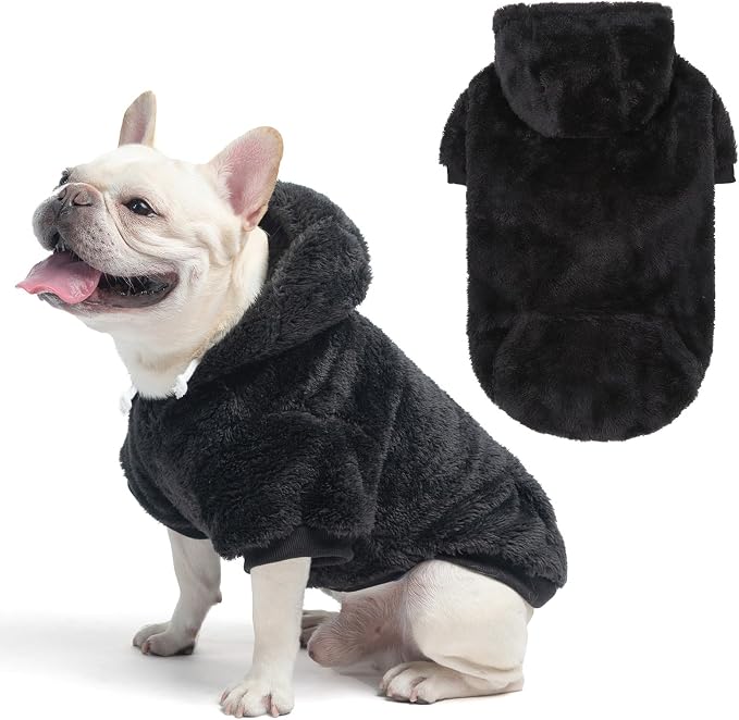 SCENEREAL Fleece Dog Sweaters Hoodie for Small Medium Large Dogs Girls Boys, Plush Fuzzy Dog Clothes Hoodies with Leash Hole, Winter/Fall Puppy Cold Weather Coat, Sherpa Hooded Sweatshirt, Black M