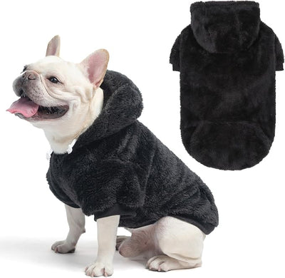 SCENEREAL Fleece Dog Sweaters Hoodie for Small Medium Large Dogs Girls Boys, Plush Fuzzy Dog Clothes Hoodies with Leash Hole, Winter/Fall Puppy Cold Weather Coat, Sherpa Hooded Sweatshirt, Black M