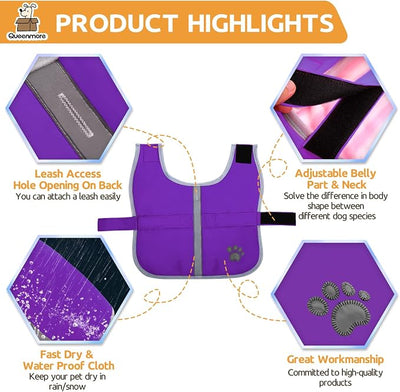 Queenmore Dog Winter Coat, Cold Weather Fleece Jacket for Dogs, Waterproof Reflective Reversible, for Small, Medium and Large Dogs (Purple, L)