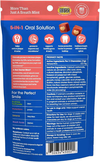 Ark Naturals Protection Plus Brushless Toothpaste for Mini Breeds, 4 oz Bag, Dog Dental Chew with Toothpaste Center, Prevents Plaque & Tartar, Freshens Breath