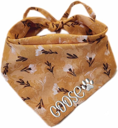 Embroidered Bandana Summer Triangle Scarves Floral Dog Bandana in Brown, Small