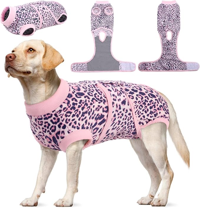 Dog Recovery Suit, After Surgery Spay Neuter Onesie, Adjustable, Large, Pink, Polyester, for Medium Dogs