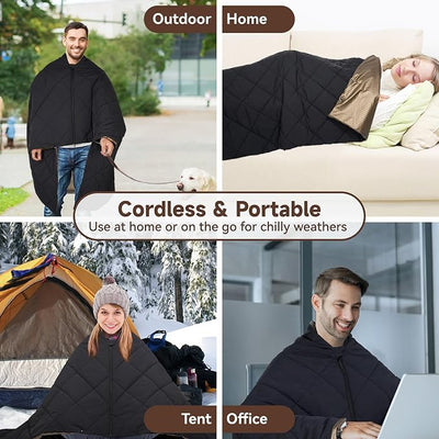 Heated Blanket Outdoors, Battery Operated Heated Throw with 10000mAh Power Bank, Cordless Wearable Electric Blanket & Shawl, 6-Zone Fast Heating for Camping, Hiking, Stadium Events & Travel