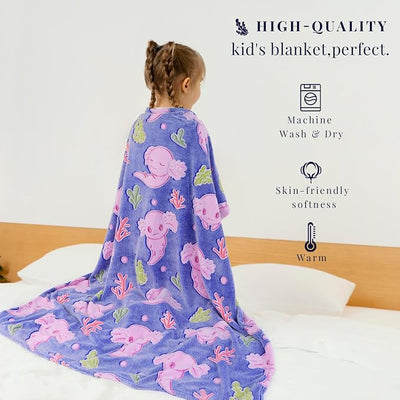 Axolotl Blanket for Girls, Axolotl Gifts for Girls Kids Boys Toys, Glow in the Dark Blankets for Kids Toddlers, Soft Warm Fuzzy Fleece Throws for Couch Bed Bedroom Decor, Birthday Gifts 50"x 60"