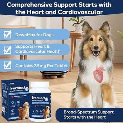 Young Heart for Dogs, lvermect Tablets for Dog – Hawthorn Prevention for Dogs, Heart Health, Circulatory & Cardiovascular System – 7.5 mg, 100 Tablets