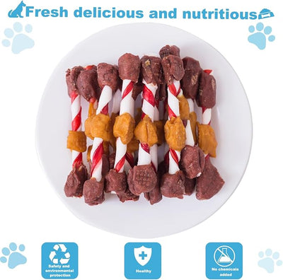 Triple Flavored Dog Kabobs, Rawhide Chews with Chicken Beef and Liver, High Protein 52% Puppy Training Snacks, 8 Ounces