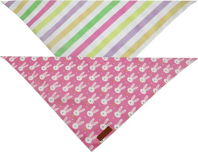 Realeaf Easter Dog Bandanas 2 Pack, Reversible Pink Bunny Colorful Stripe Spring Pet Scarf for Girl,Holiday Bandana for Small Medium Large and Extra Large Dogs (X-Large)