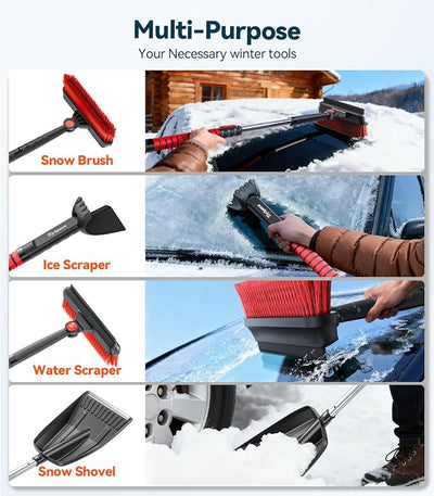 TrySpace All-Around High-Efficiency Cleaning 39 inch Extendable Snow Brush and Ice Scraper with Squeegee, Shovel, Ice Scrapers for Car Windshield, Truck, SUV Snow Removal Tool, Winter Car Accessories