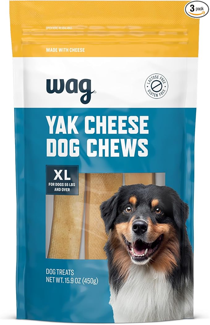Amazon Brand - Yak Cheese Himalayan Dog Chews, Dog Treats for Extra Large Dogs, All Natural, High Protein for Aggressive Chewers, 55lbs and Larger, 3 Count, 15.9 oz