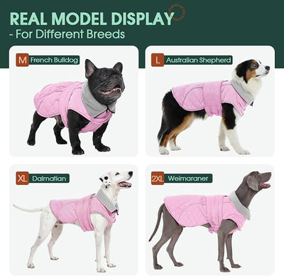 Kuoser Dog Winter Coat Waterproof Dog Snow Jacket, Warm Fleece Lined Pet Turtleneck Snowsuit Puppy Cold Weather Coats with Harness Hole, Adjustable Winter Vest for Medium Large Dogs, Pink, L