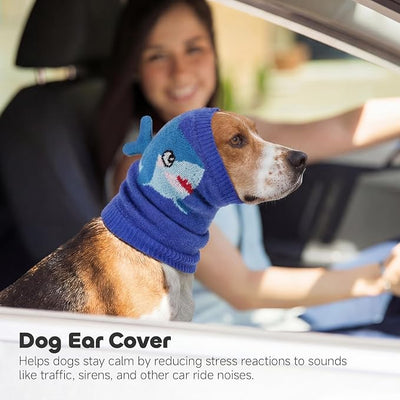 Nanaki Noise Cancelling Dog Ear Muffs for Anxiety Relief,Vet Visit,Travel-Breathable Dog Head Protection for Bath,Grooming No Shake Ear Wraps for Dogs Hematoma,Snoods for Eating Drinking Cute Shark