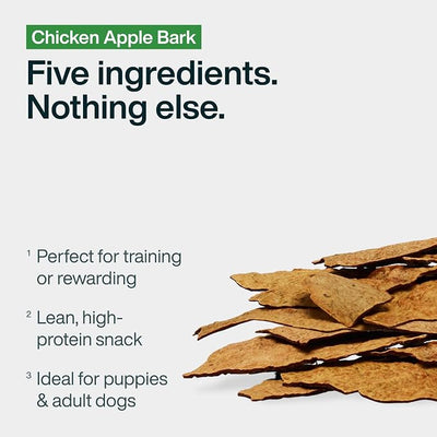 JustFoodForDogs Limited Ingredient Healthy Dog Treats and Dog Snacks, Jerky Treats, Human Grade, Preservative Free, Rawhide Free Chews, Low Calorie Treat - Chicken Apple Bark, 5 oz (Pack of 2)