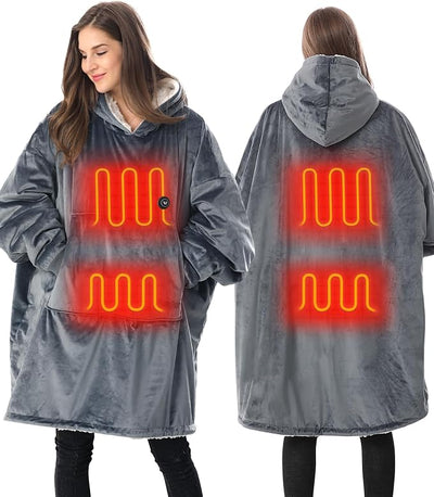 Venustas Heated Blanket Hoodie with Battery Pack, Unisex Oversized Sherpa Wearable Sweatshirt for Women & Men