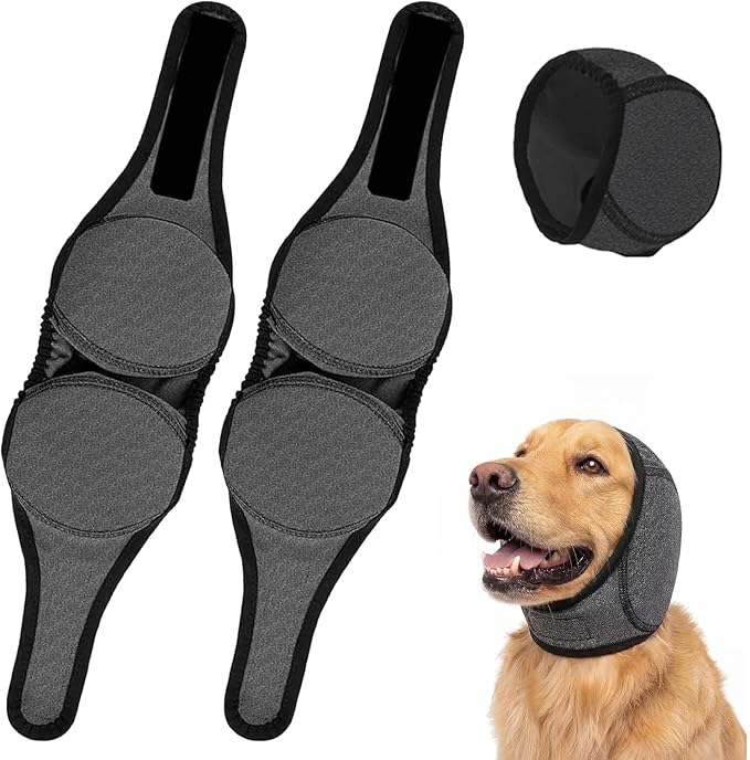 2PCS No Flap Ear Wraps for Dogs, Dog Ear Muffs Noise Protection, Adjustable Calming Dog Ear Protection, Soft Breathable for Grooming, Thunder, Fireworks & Travel (Grey, M)