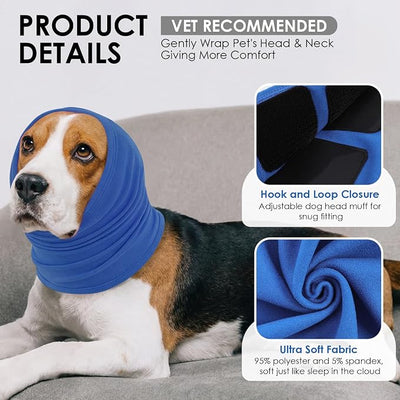 KOESON Dog Ear Wraps with Adjustable Hook & Loop, Soft No Shake Ear Wrap for Dogs Hematoma, Breathable Dog Ear Cover for Noise Protecion, Small Doggie Calming Hoodie for Thunder, Firework, Separation