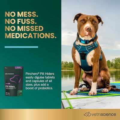 VetriScience Extra Large Pinchers Pill Hiders Chews Non-Greasy Pill Wrap with Probiotics for Dogs, Disguise Pills, Capsules & Tablets, Gut & Immune Health, Peanut Butter, 45 Counts
