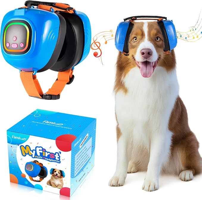 Dog Music Headphones for Anxiety Relief Fireworks Thunder Noise Blocking Earmuffs with Sound Isolation Calming Classical ASMR Music for Dogs – Pet Ear Muffs (Blue, L)