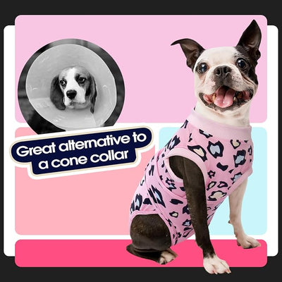 FUAMEY Recovery Suit for Dogs After Surgery,Soft Breathable Dog Bodysuit E-Collar & Cone Alternative Surgical Suit,Male Female Dog Neuter Spay Suits Anti Licking Wounds Onesie Pink Leopard L