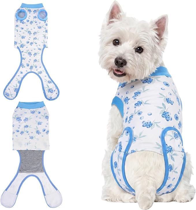 Recovery Suit for Dogs Cats, Dog Surgery Suit for Female Spay Male Neuter | Anti-Licking Dog Cone Alternative Onesie, Dog Surgical Recovery Suit After Abdominal Wounds, Blue, Medium