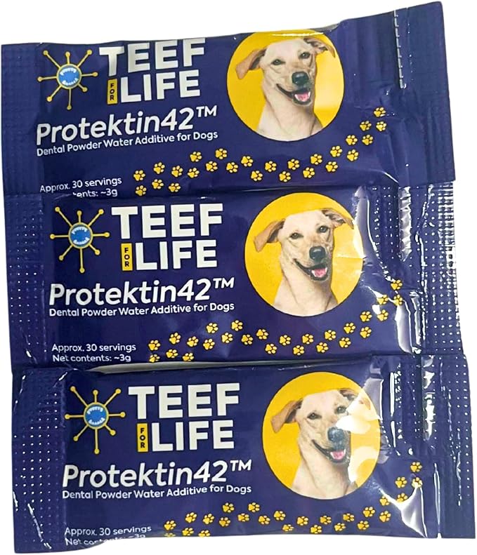 Protektin42 Prebiotic Dog Dental Powder Refill - 90 Servings (3 Packets) Tasteless Natural Water Additive for Dogs, Teeth Cleaning, Bad Breath, Tartar & Plaque Remover, 4-Ingredients