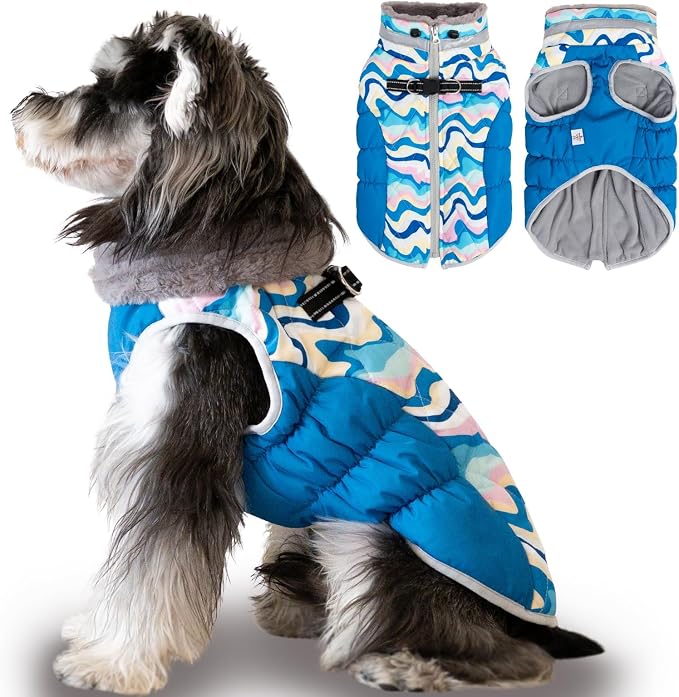 Blue Dog Winter Coat with Harness, Reflective Warm Jacket for Medium Large Dogs, Snowsuit with Zipper