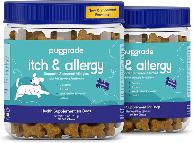 Itch & Allergy Soft Chews for Dogs – Helps Reduce Occasional Itching – Skin & Coat Support Supplement with Pet Immune Postbiotics & Salmon Oil – Probiotic Immune & Gut Support – 120 Count