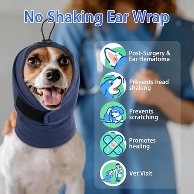 MIGOHI Dog Ear Cover for Anxiety Relief, Noise Cancelling Muffs for Fireworks Thunderstorms, Quiet Ears for Dogs with Hook & Loop, Adjustable Soft No Shake Ear Wrap for Dogs Hematoma,Vet Visit,Blue L