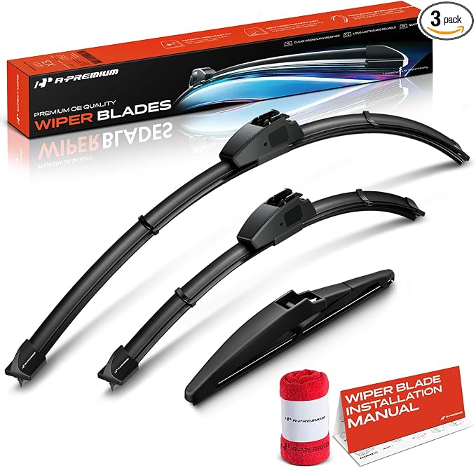 A-Premium 28"+14"+8" Windshield Wiper Blades with Wear Indicator & Towel | Compatible with Toyota Prius C 2012-2019, Front Rear Wipers Blade Set for Hook/RL2 Arm Connector, Pack of 3