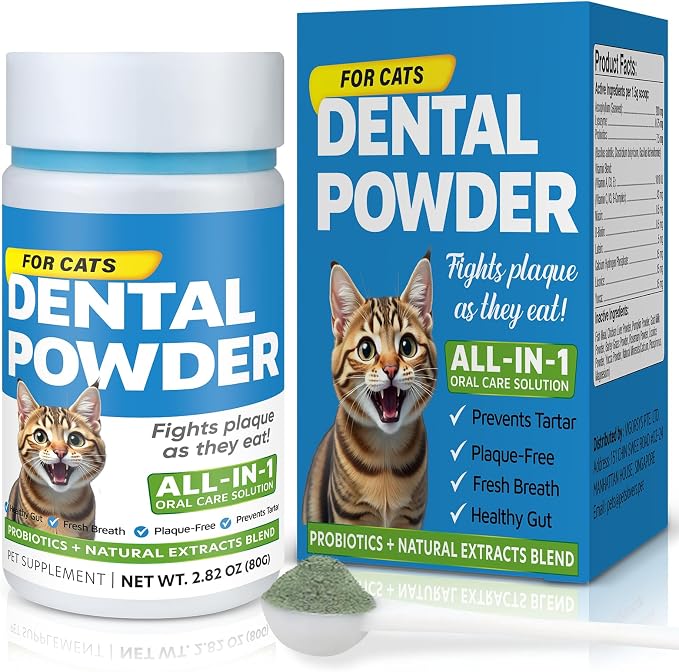 Cat Dental Powder, Bad Breath Tartar Control, Help Gingivitis and Stomatitis | Plaque Off with Natural Extracts & Probiotics