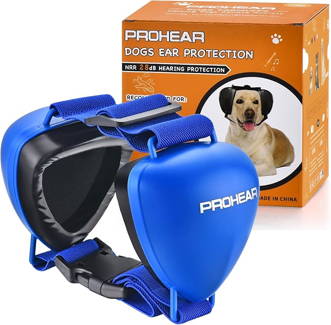 Ungrade GEL Pads Dog Ear Muffs Hearing Protection for Dogs, NRR 28dB for Thunder, Hunting, Tourism,Large - Blue