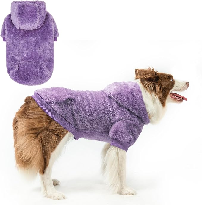 SCENEREAL Fleece Dog Sweaters Hoodie for Small Medium Large Dogs Girls Boys, Plush Fuzzy Dog Clothes Hoodies with Leash Hole, Winter/Fall Puppy Cold Weather Coat, Sherpa Hooded Sweatshirt, Purple L