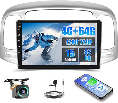 4+64GB Realdio Car Stereo for Hyundai Accent 2006-2011 Wireless CarPlay Android Auto, 9 Inch Android 15 Touch Screen Car Radio for Accent with Bluetooth5.0, FM/RDS, 32EQ, GPS, WiFi, UI, Backup Camera