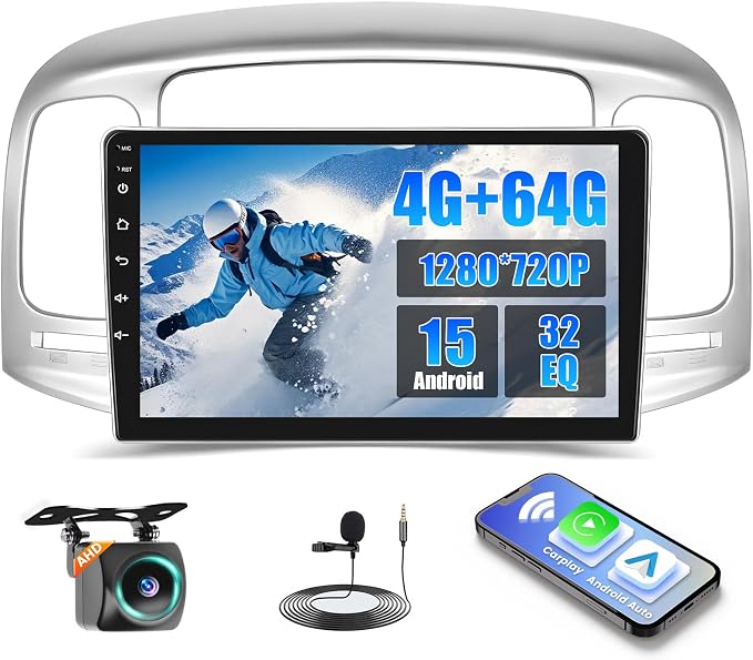 4+64GB Realdio Car Stereo for Hyundai Accent 2006-2011 Wireless CarPlay Android Auto, 9 Inch Android 15 Touch Screen Car Radio for Accent with Bluetooth5.0, FM/RDS, 32EQ, GPS, WiFi, UI, Backup Camera