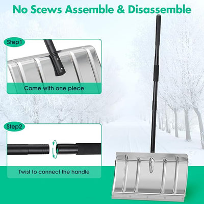 Snow Shovel for Driveway,Heavy Duty Aluminum Snow Pusher for Car Driveway Snow Removal, Ergonomic Metal Shovel Scoop for Decking Trunk Outdoor,54 Inches Long Handle