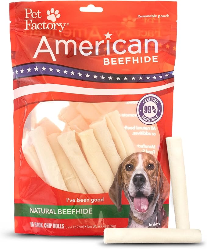 American Beefhide 5" Chip Rolls Dog Chew Treats - Natural Flavor, 16 Count/1 Pack