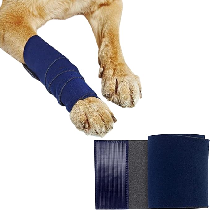 Leg Wraps – Adjustable Dog Bandages with Gauze Inserts – Breathable Elastic Wrap for Wound Care & Joint Support – Non-Slip, Reusable, Machine Washable – Medium 24-Inch, Blue