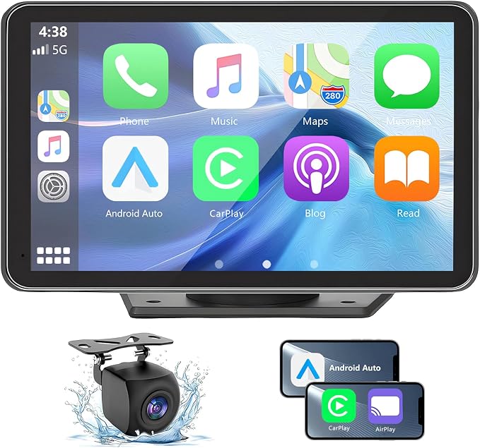 Carplay Screen for Car, 7'' Wireless CarPlay & Android Auto- Upgrade Portable Touchscreen with Bluetooth, Mirror Link, Voice Control, Hands-Free Calling Car Play Screen Stereo for All Vehicles